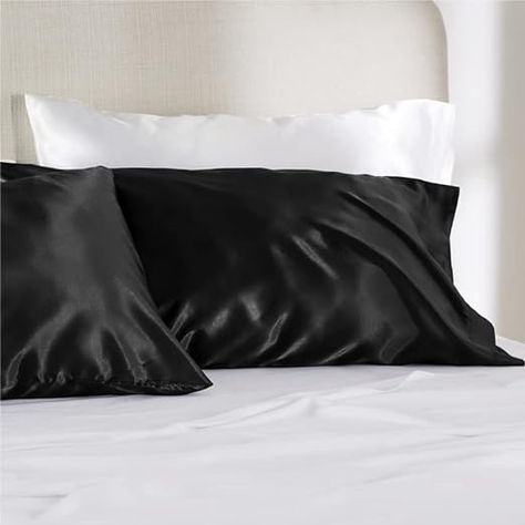 King Size 2 Pack - Black Pillowcase for Hair and Skin 20x40 Inches Satin Pillow Covers with Envelope Closure Silk Pillow Cases, Black Pillow Cases, Satin Pillow, Cozy Pillow, Satin Pillowcase, Silk Pillow, Sheet Sets Queen, Silk Pillowcase, Polyester Satin