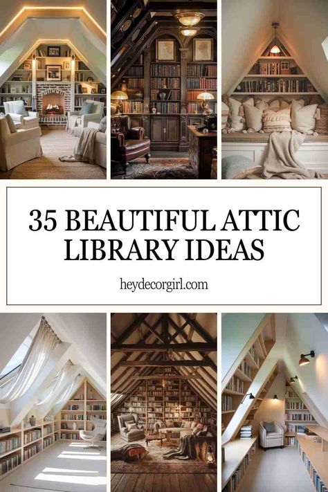 Attic library ideas offer a unique way to transform your unused attic space into a cozy reading retreat. Attics, often tucked Vintage Attic Room, Attic Library Ideas, Dream Library Cozy, Attic Bookshelves, Dream Library Cozy Reading Room, Library Attic, Attic Living Room Ideas, Cool Attic Rooms, Attic Reading Nook