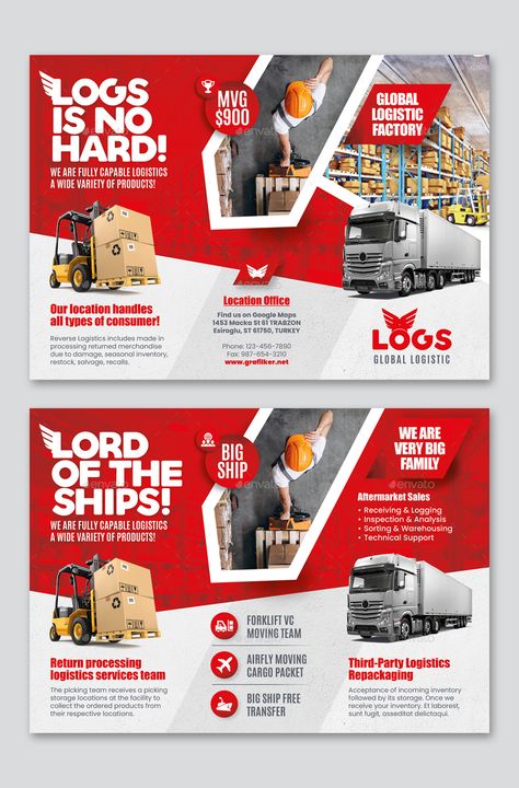 Logistics Tri-Fold Brochure Template PSD, INDD Logistics Brochure, Brochure Design Layout Templates, Tech Flyer Design, Logistics Poster, Tri Fold Brochure Design, Brochure Layout Design, Brochure Design Ideas, Logistics Design, Leaflet Template