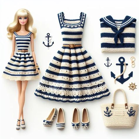 Doll Dresses, Barbie Crochet, Crochet Barbie Patterns, Crochet Sweater Design, Crochet Doll Clothes Free Pattern, Crochet Doll Clothes Patterns, Barbie Knitting Patterns, Barbie Dress Pattern, Sewing Barbie Clothes