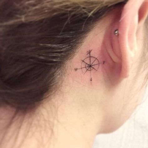 Ear tattoo is a good interpretation of your personality.Let's view these great ideas.#eartattoo#smalltattoo#simpletattoo#tattoos#tattooideas Small Behind The Ear Tattoo, Small Compass Tattoo, Playground Tattoo, Behind The Ear Tattoo Ideas, Compass Rose Tattoo, Adventure Tattoo, Behind The Ear Tattoo, Ear Tattoo Ideas, Geometric Tattoo Arm