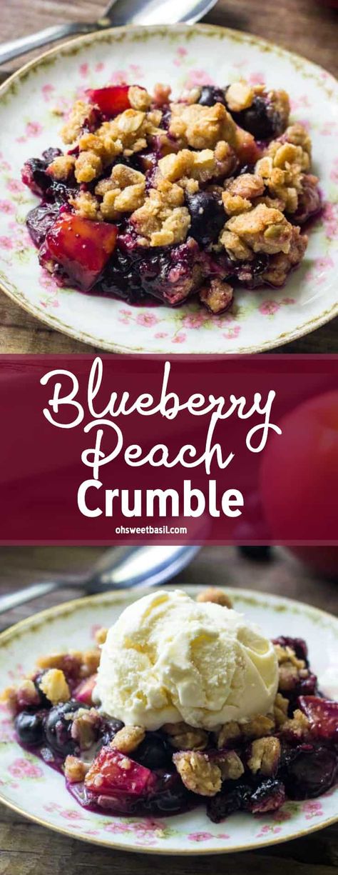 Sweet blueberries & juicy peaches make for the perfect summer dessert. With brown sugar oatmeal topping - everyone goes crazy over this blueberry peach crumble. #blueberry #peach #crumble #fruit #summerdesserts #blueberrypeach Peach Blueberry Crumble, Fruit Pie Filling, Brown Sugar Oatmeal, Peach Crumble, Peach Blueberry, Fruit Crumble, Dessert Fruit, Fruit Crisp, Blueberry Desserts