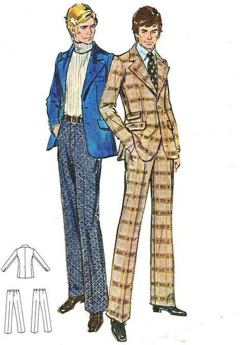 1970s Mens Suit, Mens Suits Pattern, 70s Men Fashion, 70s Fashion Men, 70s Mens Fashion, Straight Legged Pants, Bond Style, Mod Suits, 70s Men