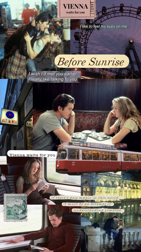 Before sunrise Before Trilogy Aesthetic, Sunrise Trilogy, Before Sunrise Trilogy, Before Sunrise Movie, The Before Trilogy, Trilogy Aesthetic, Before Trilogy, Celeb Icons, Video Killed The Radio Star