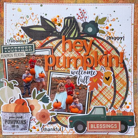 Hey Pumpkin - Scrapbook.com Thanksgiving Scrapbook, 2023 Scrapbook, Autumn Scrapbook, October Daily, Fall Scrapbook Layouts, Hey Pumpkin, Diy Embellishments, Ctmh Layouts, Halloween Layout