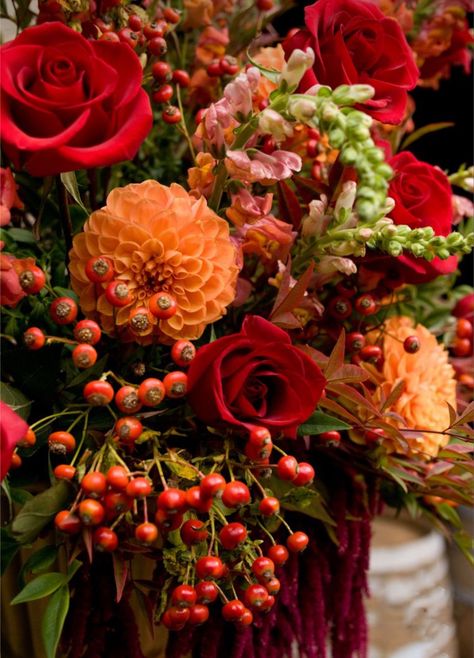 Urn Arrangements, Fall Themes, Snow Wedding, Flower Arrangements Simple, Fall Thanksgiving Decor, Blue Orchids, Wedding Fall, Event Floral Design, Red And Orange