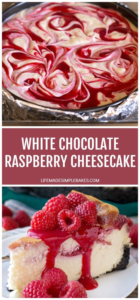 White Chocolate Raspberry Cheesecake Recipe White Chocolate Rasberry Cheesecake, Rasberry Cheesecake, Swirled Cheesecake, Raspberry Swirl Cheesecake, Chocolate Cookie Crust, White Chocolate Raspberry Cheesecake, Christmas Baking Cookies, Chocolate Raspberry Cheesecake, Oreo Cookie Crust