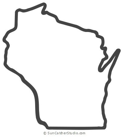 Wisconsin - Map Outline, Printable State, Shape, Stencil, Pattern Wisconsin State Outline, State Of Wisconsin Tattoo, Wisconsin Outline Tattoo, Wisconsin Outline, Map Quilt Pattern, Outline Painting, State Tattoos, Wisconsin Art, Monogram Maker