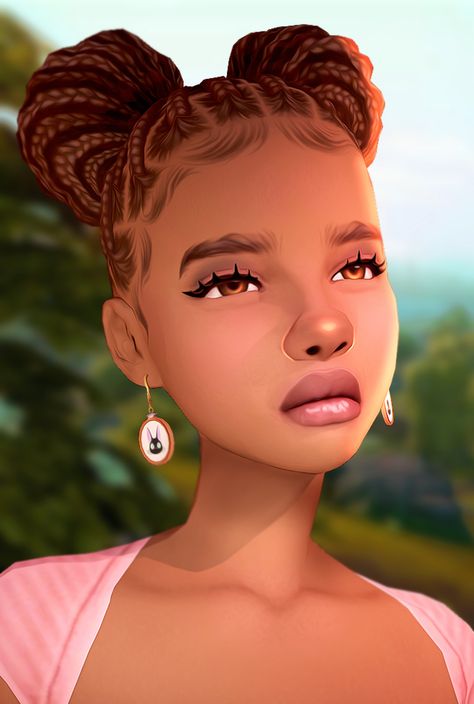 Sims 4 Maxis Match Natural Hair, Braids Cc The Sims 4, Black Sims 4 Hair, Black Sims 4 Cc Hair Maxis Match, Sims 4 Afro Hair Cc, Space Bun Hair, Afro Hair Sims 4 Cc, Sims 4 Afro Hair, Space Buns Hair