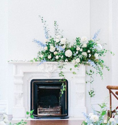 Mantel Floral Arrangements, Mantle Flowers, Mantel Flowers, Simple Mantle, Wedding Mantle, White Mantle, Wedding Fireplace, Mantle Display, Mantle Garland