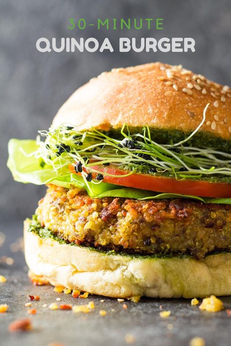 Cilantro Aioli, Quinoa Burgers Vegan, Sweet Potato Burger, Quinoa Burger Recipe, Curried Sweet Potato, Potato Burger, Lite Recipes, Quinoa Burger, Sweet Potato Burgers