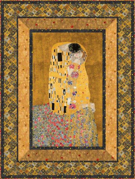 Klimt-inspired fabrics have been some of our most popular products over the years, and this week’s Free Quilt Pattern features the masterpiece ‘Kiss’ panel. ‘The Kiss’ is surrounded by Klimt coordinates, including Geometrics and Venetian Glass, richly ornamented with gold … Continue reading → Gustav Klimt The Kiss Quilt, Klimt Quilt Patterns, Klimt Quilt, Quilted Landscapes, Kiss Pattern, American Beauty Rose, Art Klimt, Klimt The Kiss, Klimt Inspired