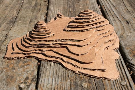 Map Legend, Earth Science Projects, Cardboard Template, Topographic Map Art, Geography Project, Topography Map, Cardboard Model, Map Projects, Cardboard Sculpture