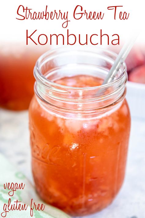 This Strawberry Green Tea Kombucha is cool and refreshing. Made with fresh or frozen strawberries, you can have it any time of the year! Second Ferment Kombucha, Green Tea Kombucha, Strawberry Green Tea, Inexpensive Dinner Recipes, Kombucha Recipe, Homemade Kombucha, Vegan Lunch Recipes, Fermented Drink, Delicious Drink Recipes