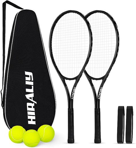 Amazon.com : HIRALIY Adult Recreational Tennis Rackets for Adults 2 Pack,27 inch Tennis Racquets for Adults Beginners, Tennis Racket Set Including 3 Tennis Balls, 2 Tennis Overgrips and 1 Tennis Bag… (Black) : Sports & Outdoors Tennis Equipment, Tennis Bag, Playing Tennis, Tennis Racquets, Tennis Rackets, Racquets, Badminton Racket, Sport Tennis, Play Tennis