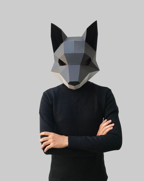 Fox Mask Template, Fox Mask Diy, Paper Head, Mask Papercraft, Papercraft Mask, Paper Mask Template, Mask Template Printable, Low Poly Mask, Cardboard Mask