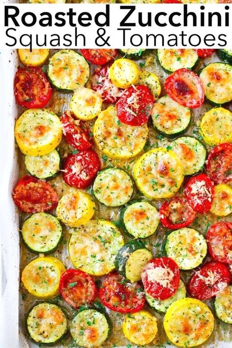 Sheet Pan Veggies, Pan Veggies, Garlic Parmesan Zucchini, Roasted Zucchini And Squash, Roasted Zucchini, Roast Zucchini, Cooking Tomatoes, Roasted Vegetable Recipes, Zucchini Squash