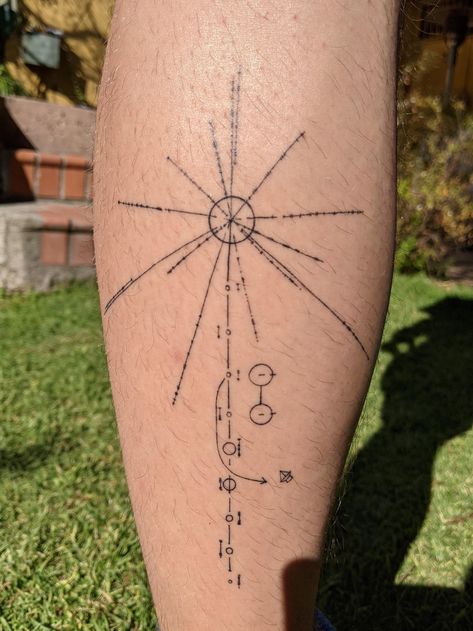 Pioneer Plaque Tattoo, Cosmology Tattoo, Quantum Physics Tattoo, Fibonacci Tattoos, Astrophysics Tattoo, Voyager Tattoo, Physics Tattoos, Pioneer Plaque, Fibonacci Tattoo