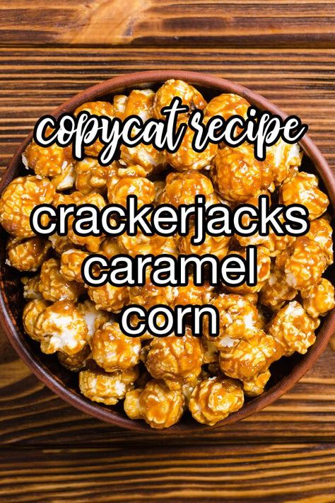 Copycat Cracker Jacks Caramel Popcorn - Frederick William Rueckheim and his brother Louis created the first Cracker Jack treat in 1896. Their original recipe was a mix of popped popcorn and roasted peanuts held together with molasses. | CDKitchen.com Cracker Jack Popcorn Recipe, Cheddar Popcorn Recipe, Flavored Popcorn Recipes, Popcorn Recipes Sweet, Peanut Popcorn, Caramel Popcorn Recipe, Popcorn Recipes Easy, Caramel Corn Recipes, Molasses Recipes