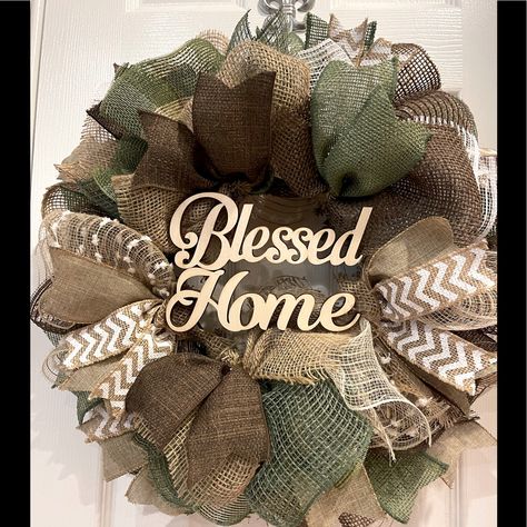 Welcome Friends & Family With An Amazingly Full 18” Diameter Wreath That Can Be A Year Round Sentiment. Weather Resistant, Suitable For Indoors Or Out. (Outdoors Under A Bit Of Cover) Triple Scothguarded Materials For Fade-Resistance Double Lacquered Wood Words! Wreath With Browns, Moss Green, Touches Of White, Tan & Pops Of Naturals Welcomes Friends On Front Door Or Inside Home. Entirely Handmade & Custom Designed. With Natural Burlap. Neutral Soft Sand Tones Accent Deep Sultry Shades Of Warm T Year Round Wreaths For Front Door, Wreath Ideas Year Round, Christian Wreaths, Burlap Wreath Ideas, Welcome Wreaths For Front Door, Wreaths For Front Door Everyday, Welcome Wreaths, Summer Mesh Wreaths, Halloween Mesh Wreaths