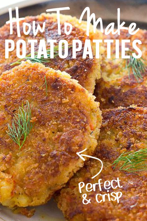 These Potato Patties are crispy on the outside and soft on the inside, the perfect side dish to make with leftover mashed potato! These delicious and addictive Potato Patties will make the perfect addition to your holiday table. #potato #potatopatties #side #sidedish Mashed Potato Patties, Sweet Potato Patties, Potato Patties, Garlic Dip, Patties Recipe, Easy Party Food, Tasty Videos, Trending Recipes, Mashed Potato