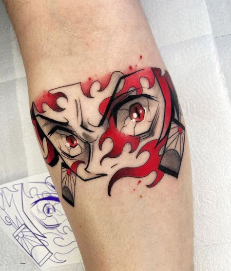 Nezuko Eyes Tattoo, Demon Slayer Eyes Tattoo, Demon Slayer Inspired Tattoos, Anime Geometric Tattoo, Demon Slayer Tattoo Ideas Minimalist, Anime Related Tattoos, Doma Tattoo, Tanjiro Earring Tattoo, Dandadan Tattoo Ideas