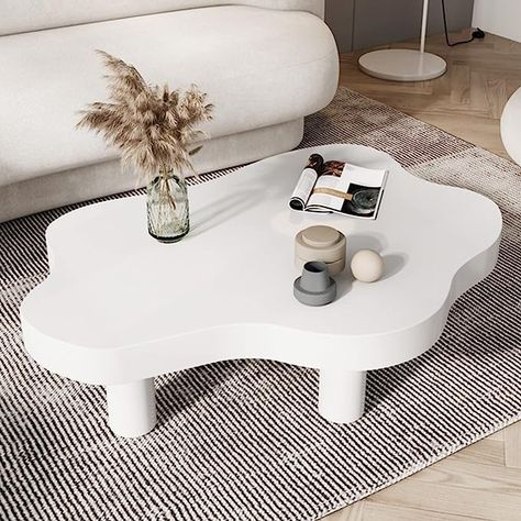 Amazon.com: Cloud Shape Wood Coffee Table,Irregular Round Corner Thicken End Table,Cute Accent Modern Coffee Cocktail Table with 3 Legs for Living Room(27.5" Lx18 Wx16 H, White) : Home & Kitchen Wood Coffee Table Round, Living Room Japanese Style, Coffee Table Small Space, Modern Cocktail Tables, Coffee Table Round, Minimalist Coffee Table, Cloud Shape, Round Wood Coffee Table, Table For Small Space