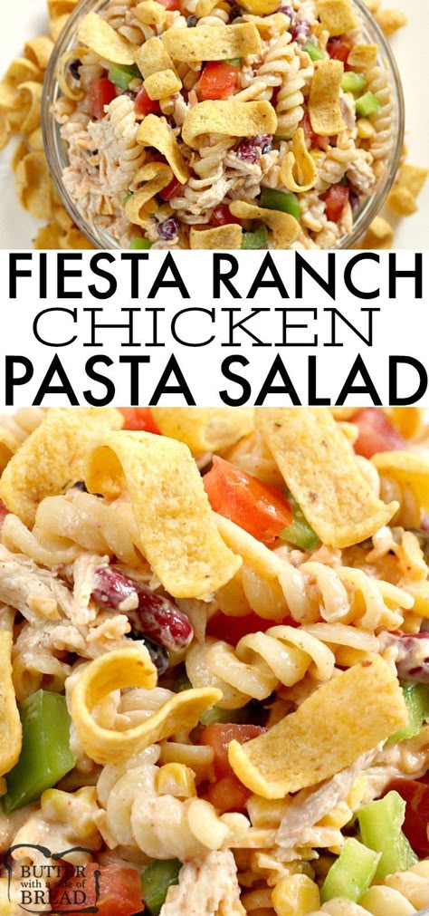 Low Carb Pasta Salad, Fiesta Ranch Chicken, Salad Potluck, Ranch Chicken Pasta, Pasta Chicken Salad, Chicken Fiesta, Hearty Salad Recipes, Chicken Pasta Salad Recipes, Ranch Recipes