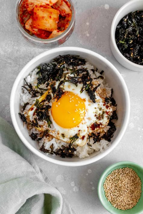 Egg Rice Breakfast, Korean Egg Rice, Gyeran Bap, Rice For Breakfast, Rice Breakfast Recipes, Eggs And Rice, Korean Egg, Rice Breakfast, Egg Rice