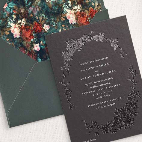 Moody Wedding Invitations, Spooky Wedding, Wedding Stationary Design, Dark Romantic Wedding, Dark Ivy, Gothic Wedding Invitations, Nature Inspired Wedding, Jewel Tone Wedding, Dark Wedding