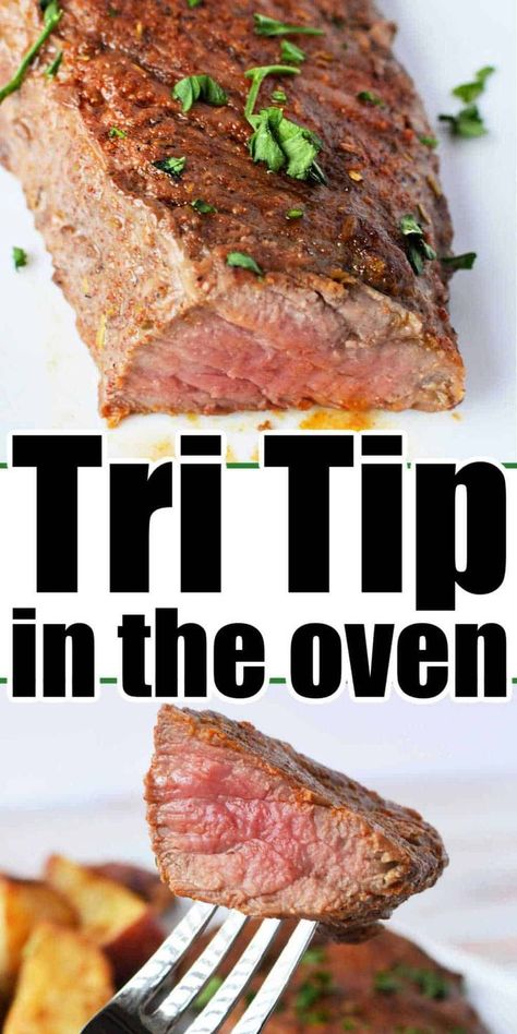 Try our melt-in-your-mouth oven-roasted Tri Tip beef recipe. Made with a flavorful blend of seasonings, it’s first seared in a hot cast iron skillet and then slow-roasted to perfection. You’ll love the crispy edges and the juicy slices of delicious beef. Serve it as sandwiches, tacos, salads, rice bowls, or with mashed potatoes. It’s a classic recipe that you can bake up in less than 30 minutes! Perfect for a quick and easy summer dinner. Tri Tip Oven How To Cook, Oven Tri Tip How To Cook, Baked Tri Tip Recipes Ovens, Easy Tri Tip Recipes Ovens, Tritip In The Oven, Tritip Recipes Oven, Cook Tri Tip In Oven, Oven Tri Tip, Tri Tip Recipes Oven