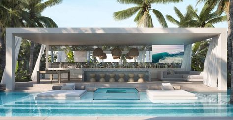 BEACH CLUB VILLA - Chris Clout Design Mini Pool Ideas, Cheap Pool Deck Ideas, Deck Decor Ideas, Pool Deck Decor, Chris Clout, Small Pools Backyard, Pool Club, Modern Pool House, Cheap Pool