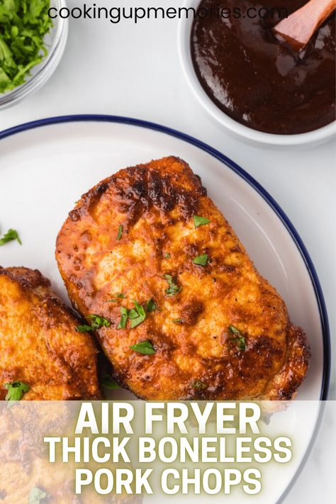 Air Fryer Thick Boneless Pork Chops - Cooking Up Memories Thick Boneless Pork Chops, Thick Cut Pork Chop Recipes, Air Fryer Boneless Pork Chops, Thick Pork Chop Recipe, Thick Cut Pork Chops, Pork Chop Seasoning, Boneless Pork Chop Recipes, Air Fryer Pork, Air Fryer Pork Chops