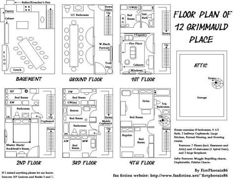 Floor Plan of 12 Grimmauld Place. Hogwarts Layout, Hogwarts Minecraft, 12 Grimmauld Place, Grimmauld Place, Ron Y Hermione, Harry Potter Places, Castle Plans, Potter Fanart, Theme Harry Potter