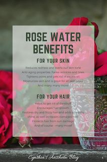 Rose Water. Benefits For Hair And Skin. 2 Week Experiment Results And A DIY. - Cynthia's Aesthetic Rose Water Benefits Hair, Rose Water Hair, Glycerin Benefits, Rose Water For Skin, Rose Water Benefits, Rose Water Diy, Getting Rid Of Dandruff, Water Benefits, Water Aesthetic