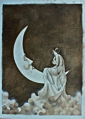 would ya like taa swing onn a Sitting On The Moon, Ivy House, Vintage Moon, Paper Moon, Foto Art, Arte Fantasy, Moon Goddess, On The Moon, Ethereal Art