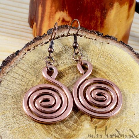 Wirewrap Earrings, Wrap Earrings, Spiral Earrings, Wire Wrapped Necklace, Wire Crafts, Healing Jewelry, Hammered Copper, Handcrafted Earrings, Metal Earrings