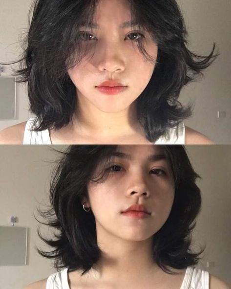 Tomboy Wavy Haircut, Layercut Haircut Short, Asian Short Hair No Bangs, Short Hair For Wavy Frizzy Hair, Short Hair Ideas For Chubby Face, Short Haircuts For Straight Hair Layered, Short Curly Hair Korean, Curly Short Hair Korean, Hair Korean Style Short