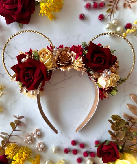 Flower Minnie Ears, Beauty And The Beast Mickey Ears, Christmas Mickey Ears Diy, Beauty And The Beast Ears, Micky Ears, Beauty And The Beast Diy, Disney 2025, Southampton England, Disney Inspiration