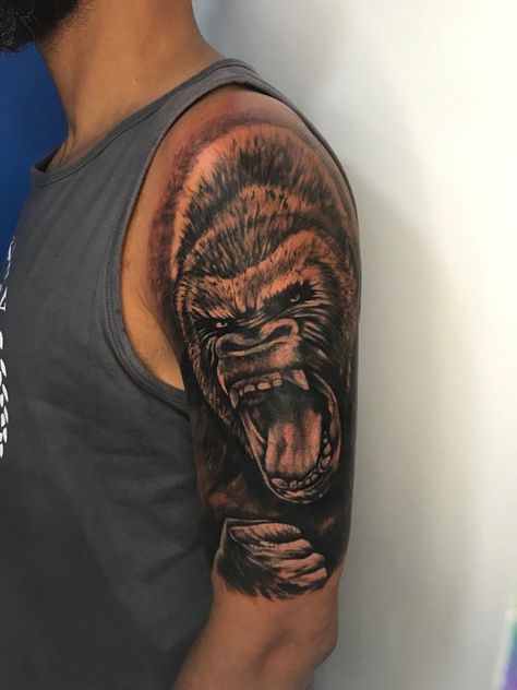 Gorilla Crown Tattoo, Gorrila Tattoos Men, African Sleeve Tattoo, Gorilla Tattoo, Torso Tattoos, Chicano Tattoo, Temecula California, Superhero Cosplay, Crown Tattoo