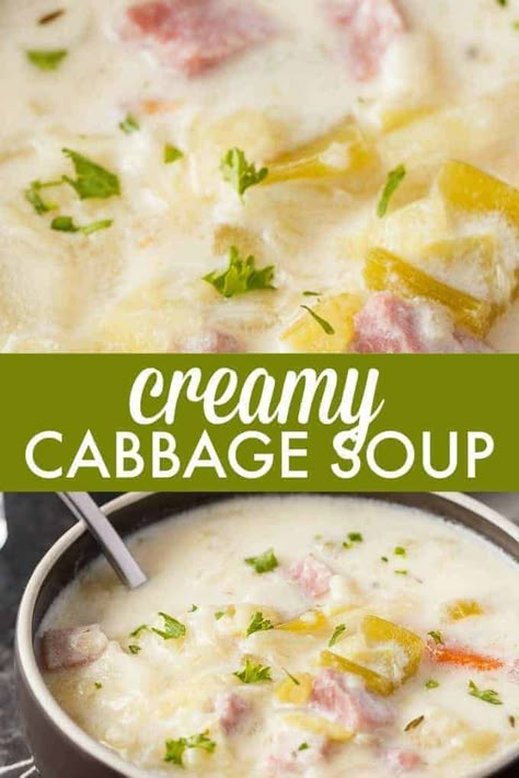 Shredded Cabbage Soup, Creamed Cabbage Soup, Chicken Cabbage Soup Recipes, Creamy Cabbage Soup Recipe, Creamy Cabbage Soup, Creamy Cabbage, Soup Hearty, Easy Soup Recipe, Simply Stacie