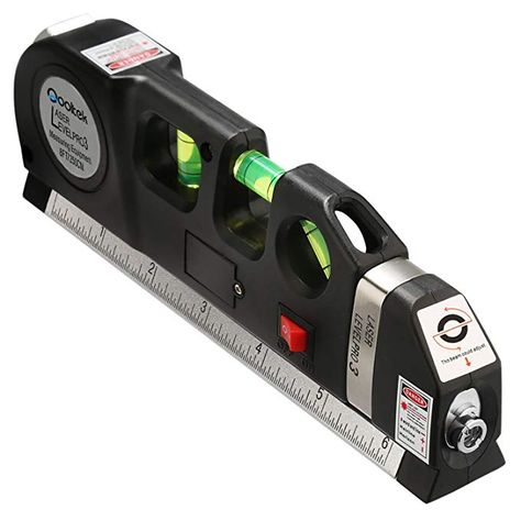 Qooltek Multipurpose Laser Level laser measure Line 8ft+ Measure Tape Ruler Adjusted Standard and Metric Rulers Gallery Shelves, Laser Levels, Laser Level, Indoor Design, How To Hang Wallpaper, Measuring Tools, Picture Hanging, Cool Inventions, Hanging Pictures