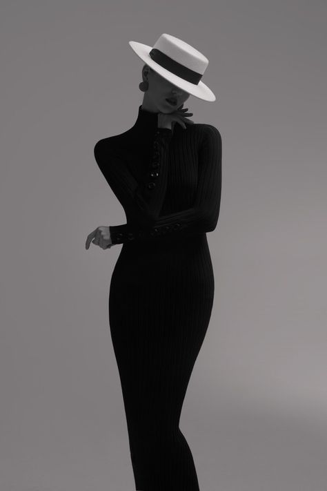 Big Hat Outfit Classy, Black And White Photoshoot Outfit, Formal Poses For Women, Haute Couture Photoshoot, Fedora Hat Photoshoot, Elegant Woman Photography, Photoshoot With Hat, Big Hat Outfit, Fashion Shoot Poses