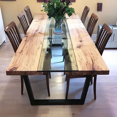 Meja Industrial, Wood Slab Dining Table, Wooden Dining Table Designs, Wood Table Design, Amazing Woodworking, Diy Dining Table, Diy Dining, Farmhouse Dining Room, Dining Table Design