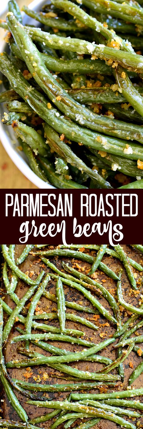 These Parmesan Roasted Green Beans are the most delicious way to enjoy fresh green beans! Perfect for holidays, dinners, or a healthy snack....and best of all, they're made with just 5 ingredients! Parmesan Roasted Green Beans, Roasted Green Beans, Fresh Green Beans, Baking Bread, Think Food, Side Recipes, Veggie Dishes, Recipes Dinner, Parmesan Cheese