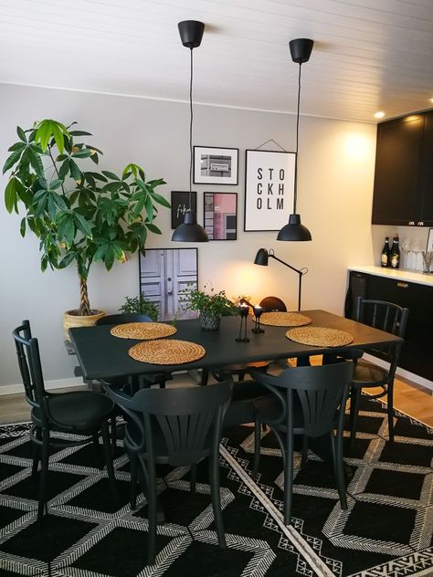 Black Kitchen Table Decor, Ikea Skurup, Ikea Dining Table, Black Kitchen Table, Old Table, Ikea Table, Black Dining Room, Kitchen Table Decor, Dining Table Black