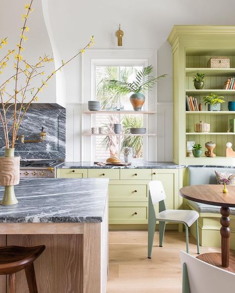 Cortney Bishop Design (@cortneybishopdesign) • Instagram photos and videos House With Pops Of Color, Hanging Porch Bed, Cortney Bishop, Sconces Kitchen, Green Kitchen Designs, Island Beach House, Cozy Breakfast Nook, Harbour Island, Kiawah Island