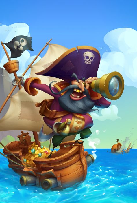 Pirate on Behance Cartoon Pirate Ship, Pirate Illustration, Pirate Cartoon, Pirate Games, Pirate Art, Casual Art, Mobile Art, The Pirates, Game Character Design