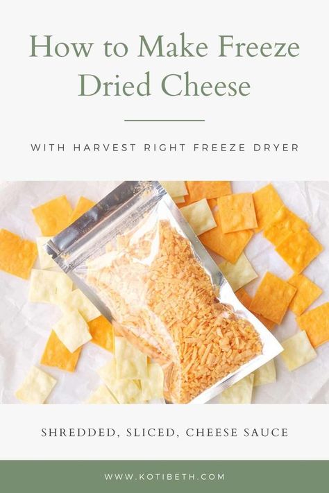 Can you freeze dry cheese? Learn how to make freeze dried cheese at home. You can make freeze dried cheese slices, freeze dried shredded cheese, and freeze dried cheese powder. Freeze dried cheese works really well in cooked food recipes. You just need to add some water or put it in a recipe and let the water from the recipe reconstitute the cheese. Cheese Sauce Velveeta, Freeze Dried Food Storage, Harvest Right Freeze Dryer, No Carb Food List, Best Freeze Dried Food, Cheese At Home, Freeze Dryer, Fruit Recipes Healthy, Cheese Powder