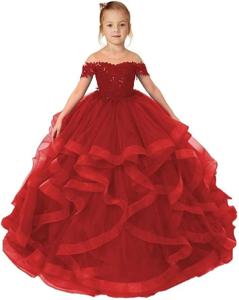 Amazon.com: Tulle Flower Girl Dresses for Wedding Lace Applique Pageant Dress Princess Tiered Ball Gown Kids Formal Dresses Red 6: Clothing, Shoes & Jewelry Fluffy Bridesmaid Dresses, Prom Dresses For Kids 11-12, Kids Gown Princesses, Ball Dresses For Kids, Ball Gown For Girls Kids, Pagent Dresses For Kids, Long Dress For Kids, Graduation Ball Dress, Princess Dresses Kids Ball Gowns